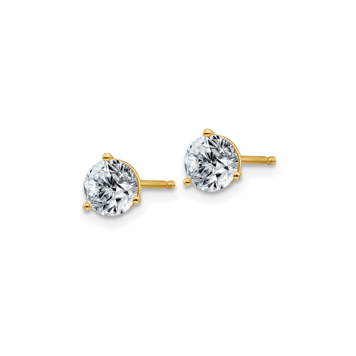 14k Yellow Gold Stud Earrings with Round Moissanite in Classic Three Prong Setting