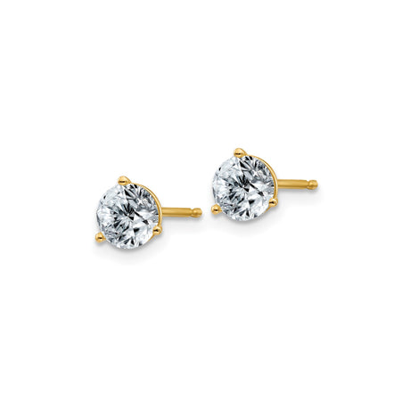 14k Yellow Gold Stud Earrings with Round Moissanite in Classic Three Prong Setting