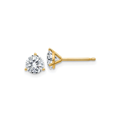 14k Yellow Gold Stud Earrings with Round Moissanite in Classic Three Prong Setting