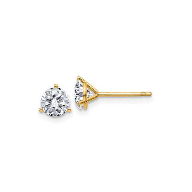14k Yellow Gold Stud Earrings with Round Moissanite in Classic Three Prong Setting