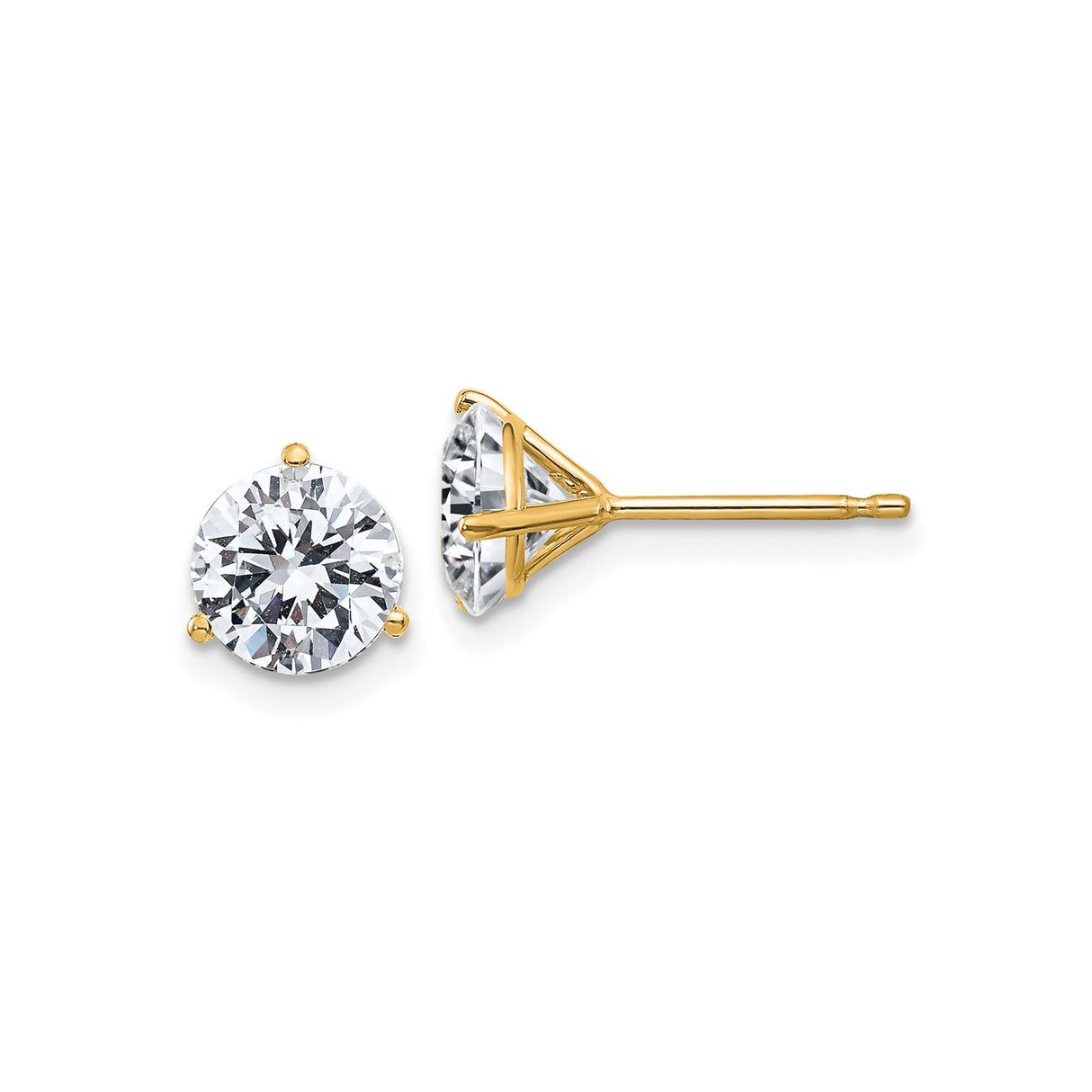 14k Yellow Gold Solitaire Stud Earrings with Round Moissanite in Three Prong Setting