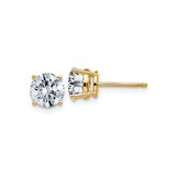 14k Yellow Gold Stud Earrings with Moissanite, Round Solitaire Four-Prong Setting