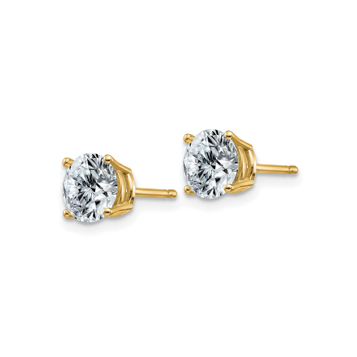 14k Yellow Gold Solitaire Stud Earrings with Round Moissanite Gemstones, Classic Prong Set Design