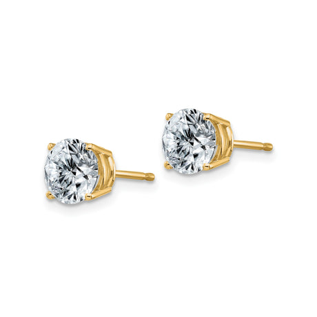 14k Yellow Gold Stud Earrings with Round Cut Moissanite, Classic Four Prong Solitaire Style