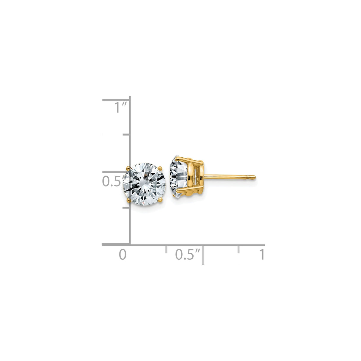 14k Yellow Gold Stud Earrings with Round Cut Moissanite in Four Prong Setting