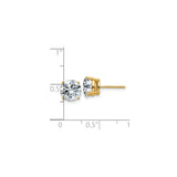14k Yellow Gold Stud Earrings with Round Cut Moissanite in Four Prong Setting