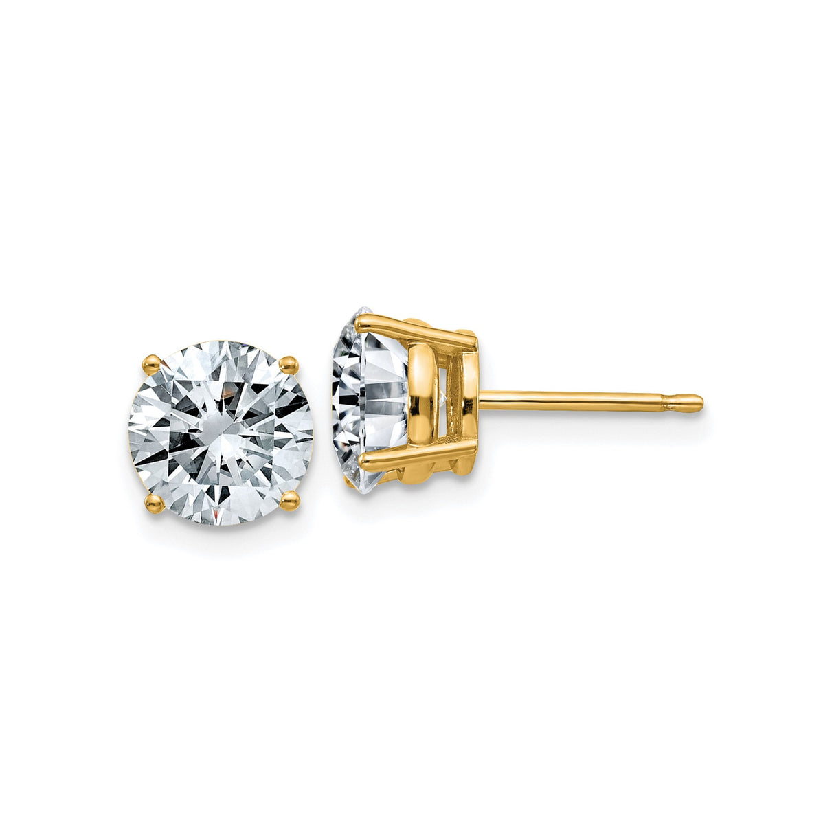 14k Yellow Gold Moissanite Stud Earrings, Round Brilliant Solitaire, Four-Prong Setting