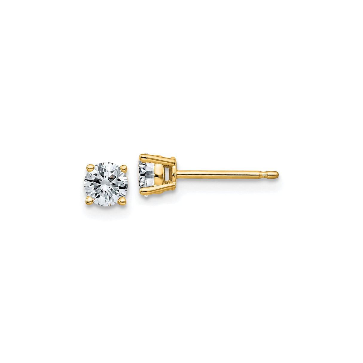 14k Yellow Gold Stud Earrings with Moissanite, Solitaire Four-Prong Setting for Women