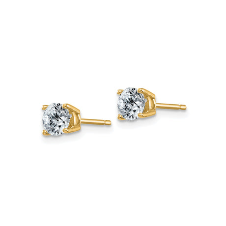 14k Yellow Gold Stud Earrings, Round Cut Moissanite, Classic Four Prong Setting, Minimalist Style
