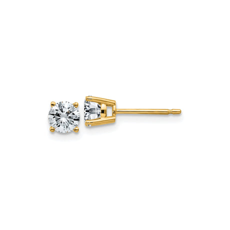 14k Yellow Gold Stud Earrings with Round Moissanite, Solitaire Four Prong Setting