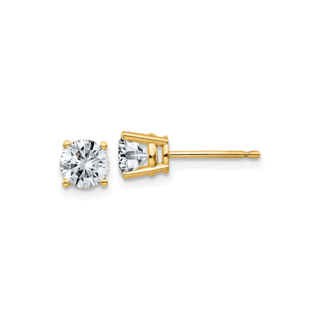 14k Yellow Gold Stud Earrings with Round Cut Moissanite, Classic Four Prong Solitaire Design