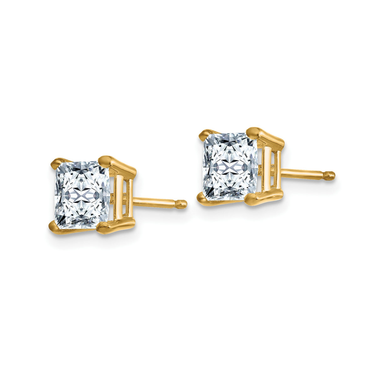 14k Yellow Gold Stud Earrings with Princess Cut Moissanite, Minimalist Square Design