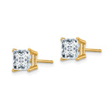 14k Yellow Gold Stud Earrings with Moissanite, Princess Cut Solitaire, Four-Prong Setting