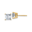 14k Yellow Gold Stud Earrings with Princess Cut Moissanite in Four Prong Setting