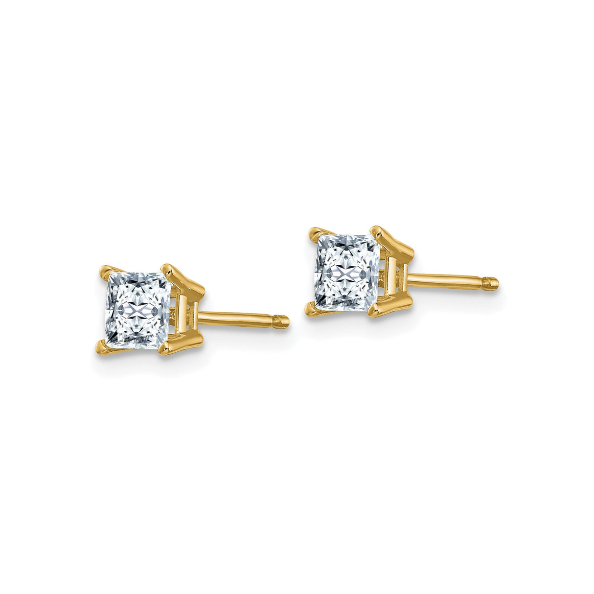 14k Yellow Gold Stud Earrings with Princess Cut Moissanite in Four Prong Setting