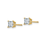 14k Yellow Gold Stud Earrings with Princess Cut Moissanite in Four Prong Setting