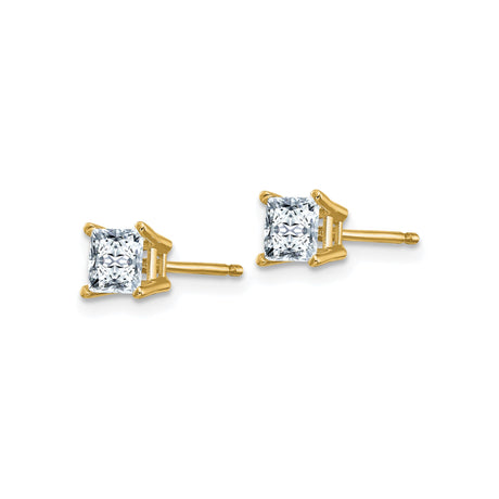 14k Yellow Gold Stud Earrings with Princess Cut Moissanite in Four Prong Setting
