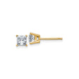 14k Yellow Gold Stud Earrings with Princess Cut Moissanite, Four Prong Solitaire Style