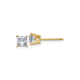 14k Yellow Gold Stud Earrings with Princess Cut Moissanite in Four Prong Setting