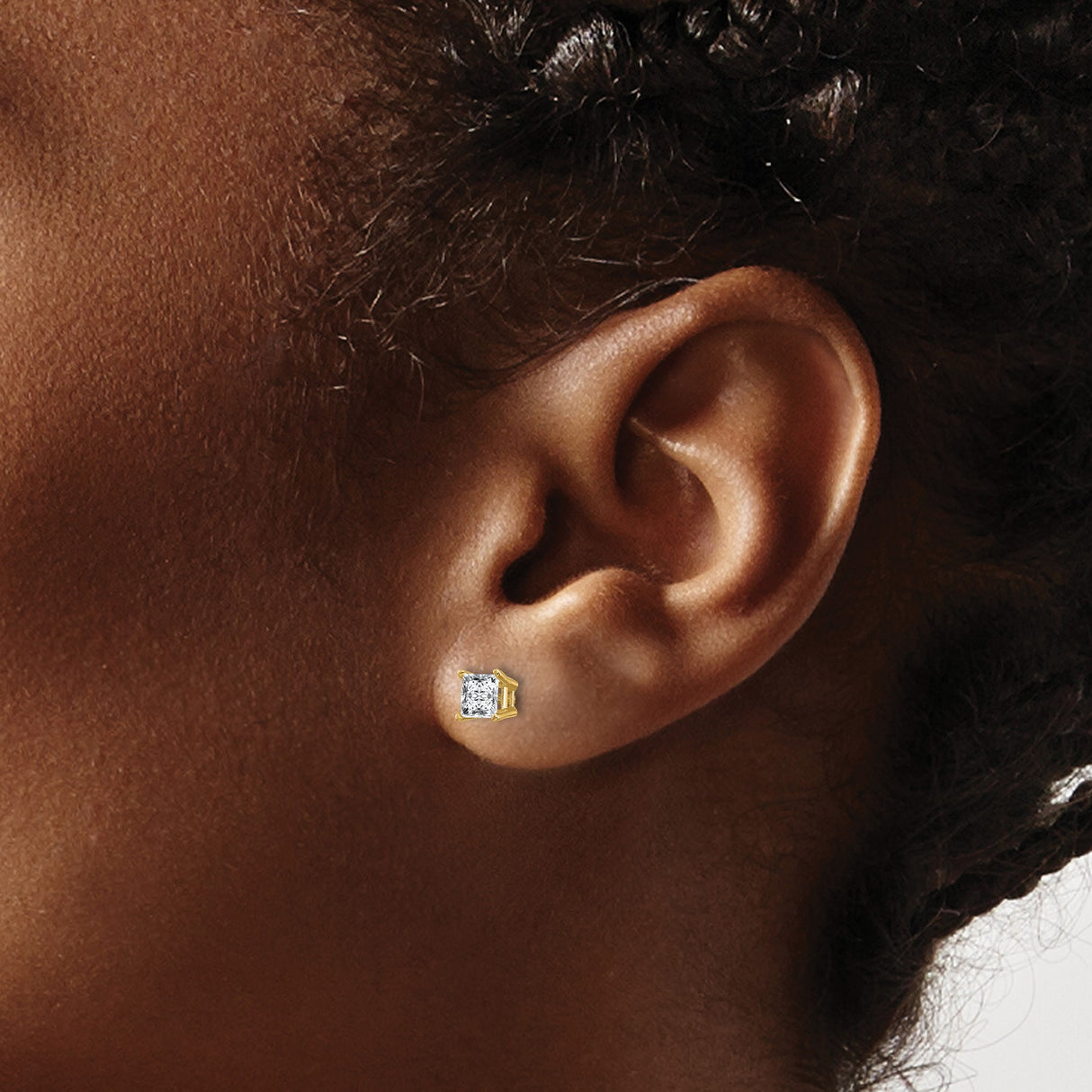 14k Yellow Gold Stud Earrings with Moissanite, Princess Cut, Classic Four Prong Setting