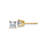 14k Yellow Gold Stud Earrings with Moissanite, Princess Cut, Classic Four Prong Setting