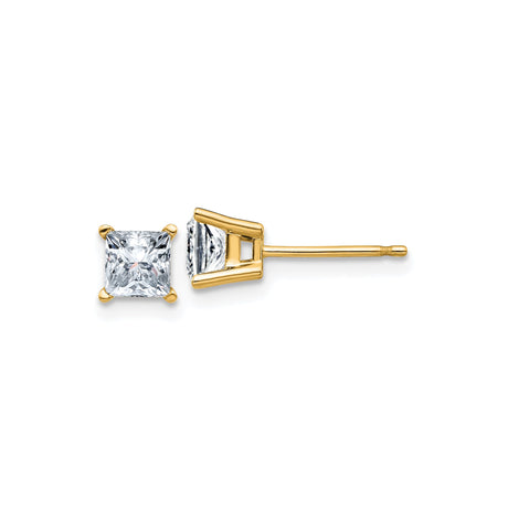 14k Yellow Gold Stud Earrings with Moissanite, Princess Cut, Classic Four Prong Setting