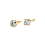 14k Yellow Gold Stud Earrings with Cushion Cut Moissanite in Four Prong Setting