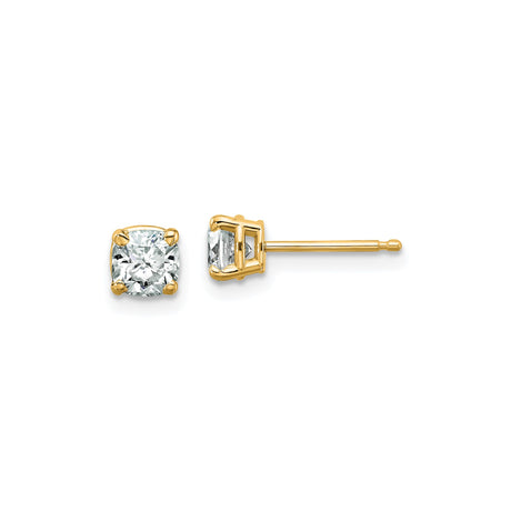 14k Yellow Gold Stud Earrings with Cushion Cut Moissanite in Four Prong Setting