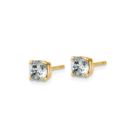 14k Yellow Gold Stud Earrings with Round Moissanite, Solitaire Four-Prong Classic Design
