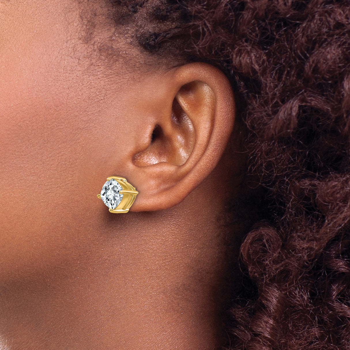 14k Yellow Gold Stud Earrings with Round Moissanite, Four-Prong Minimalist Design for Women