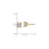 14k Yellow Gold Cushion Cut Moissanite Stud Earrings, Classic 4-Prong Solitaire Style