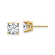 14k Yellow Gold Cushion Cut Moissanite Stud Earrings, Solitaire Four Prong Setting