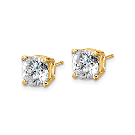 14k Yellow Gold Cushion Cut Stud Earrings with Solitaire Moissanite Prong Setting