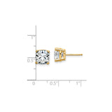 14k Yellow Gold Cushion Cut Stud Earrings with Solitaire Moissanite Prong Setting