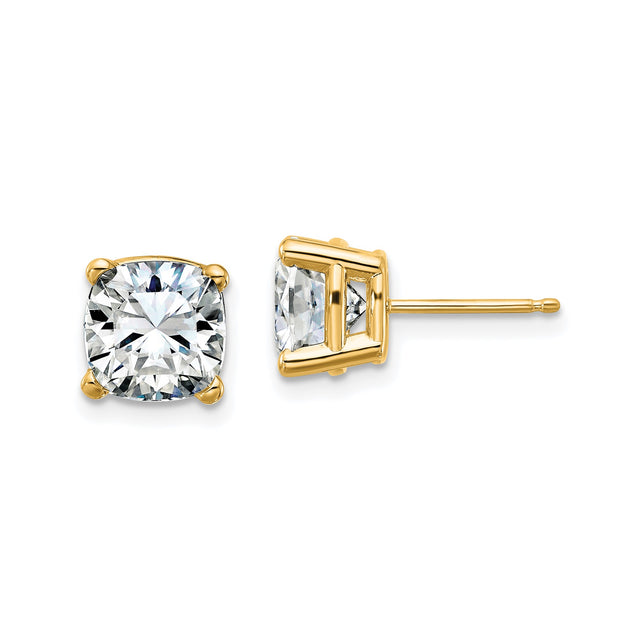 14k Yellow Gold Moissanite Stud Earrings, Cushion Cut Solitaire, Minimalist Classic Style for Women