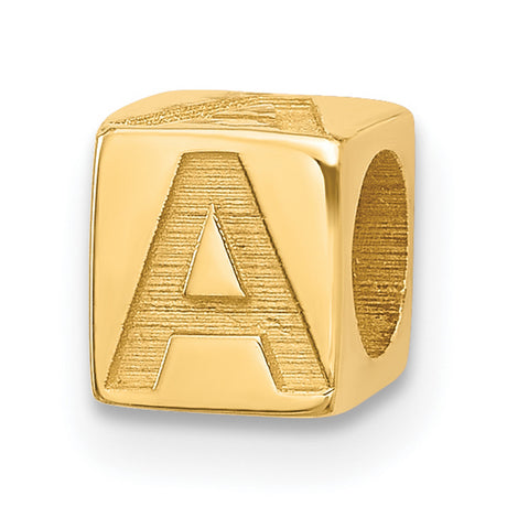 Alphabet Bead Letter A Charm Pendant in Real 14k Yellow Gold