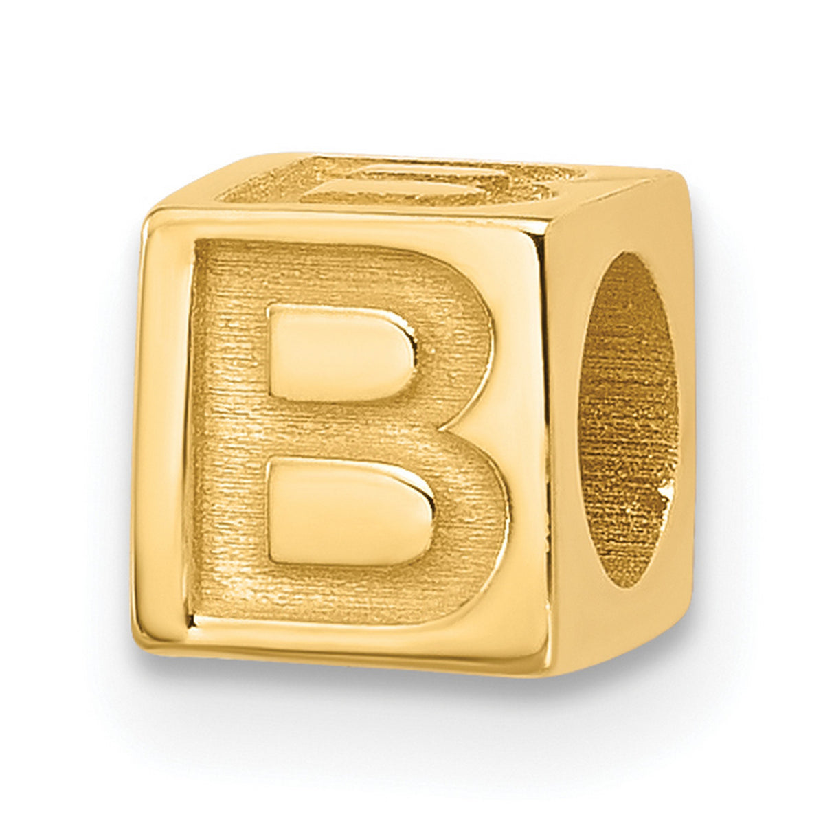 Alphabet Bead Letter B Charm Pendant in Real 14k Yellow Gold