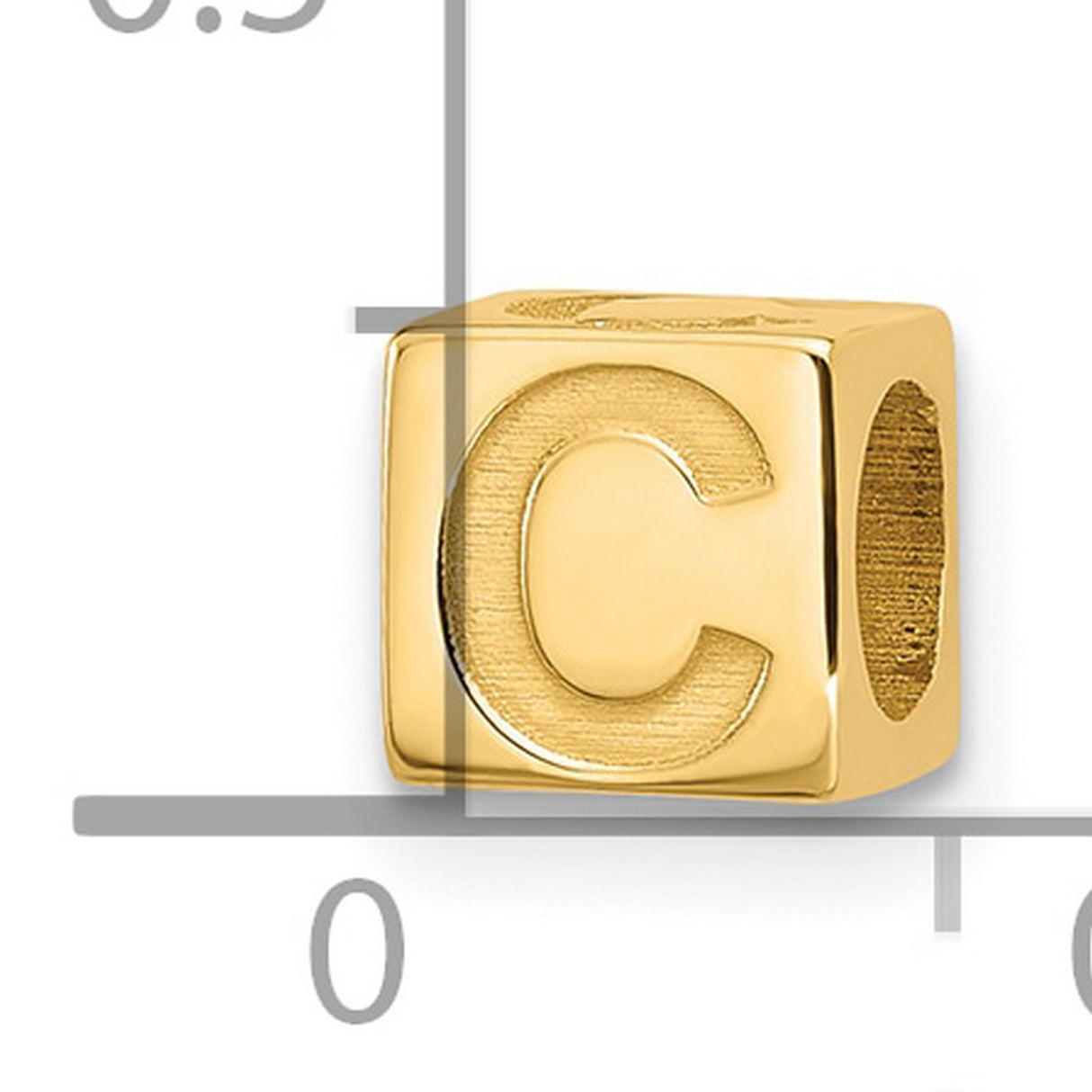 Alphabet Bead Letter C Charm Pendant in Real 14k Yellow Gold