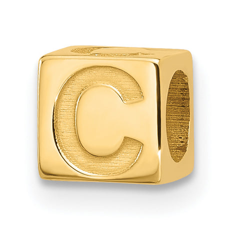 Alphabet Bead Letter C Charm Pendant in Real 14k Yellow Gold