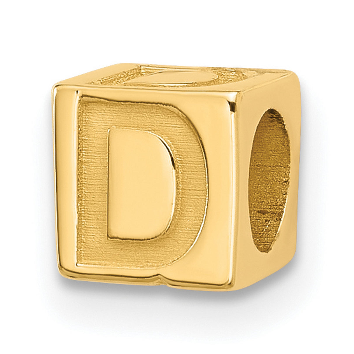 Alphabet Bead Letter D Charm Pendant in Real 14k Yellow Gold