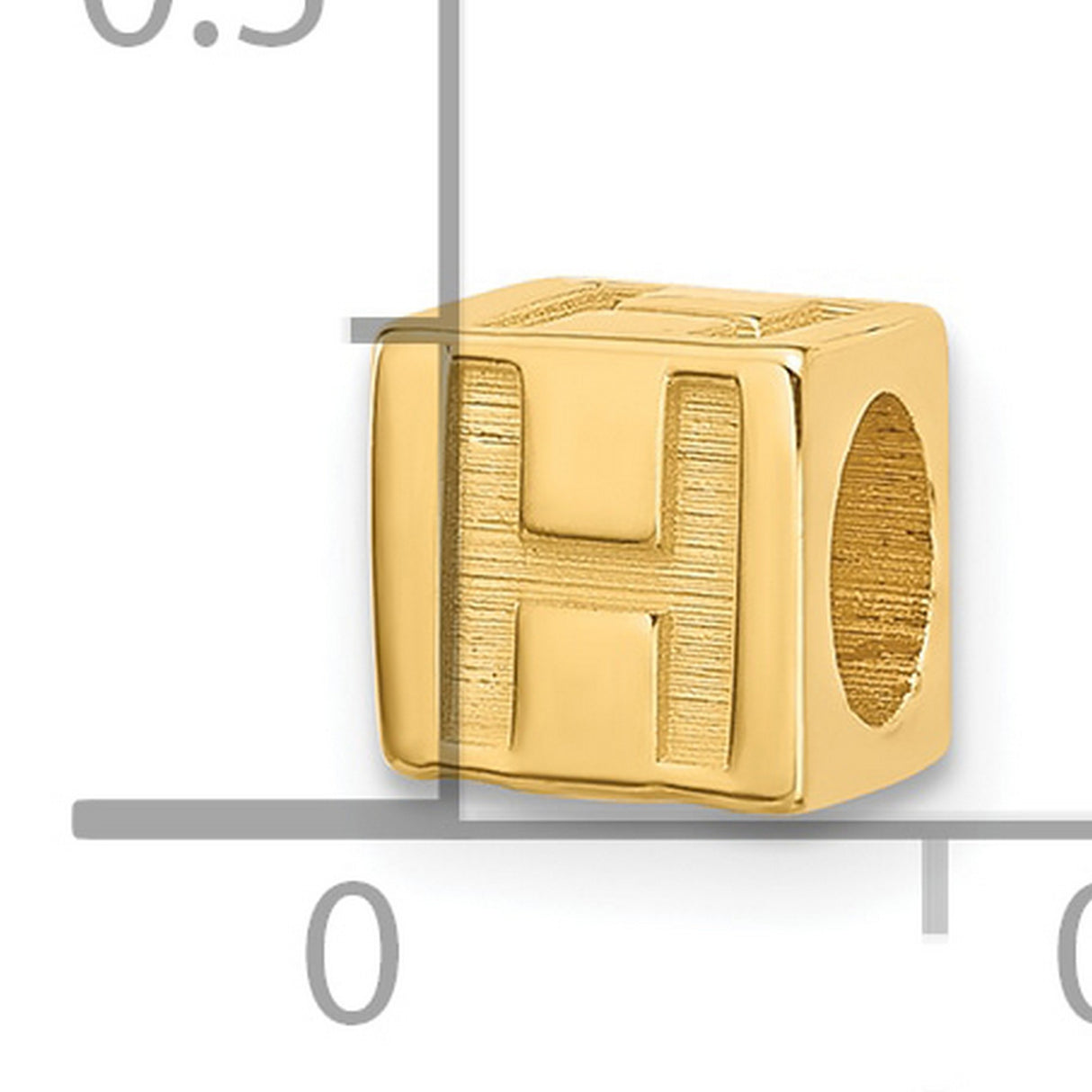 Alphabet Bead Letter H Charm Pendant in Real 14k Yellow Gold