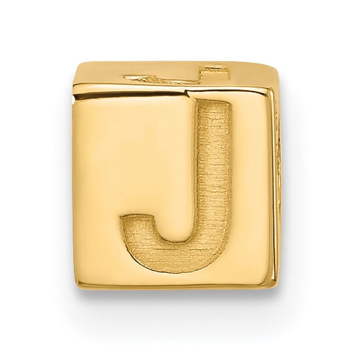 Alphabet Bead Letter J Charm Pendant in Real 14k Yellow Gold