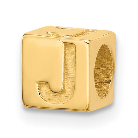 Alphabet Bead Letter J Charm Pendant in Real 14k Yellow Gold