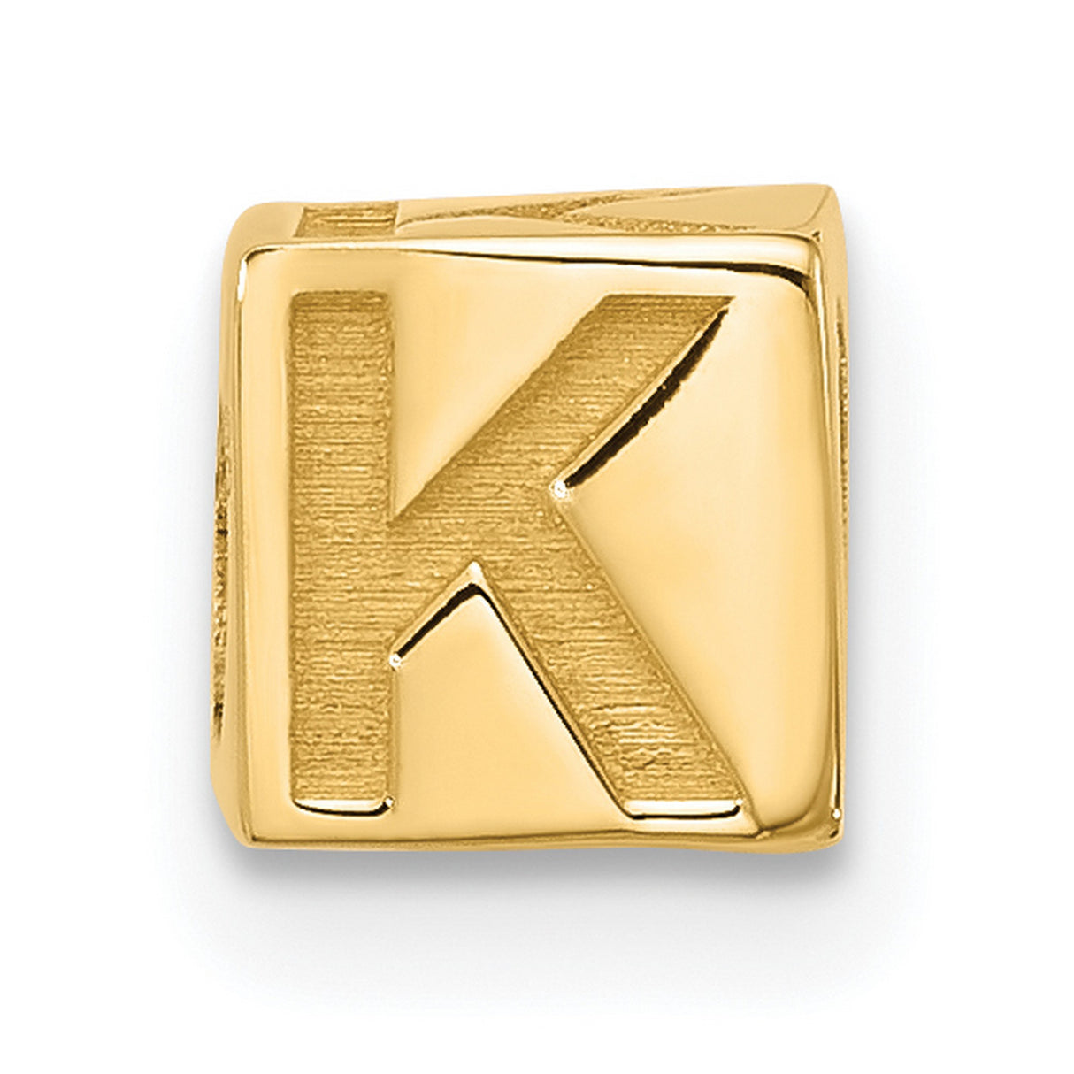 Alphabet Bead Letter K Charm Pendant in Real 14k Yellow Gold