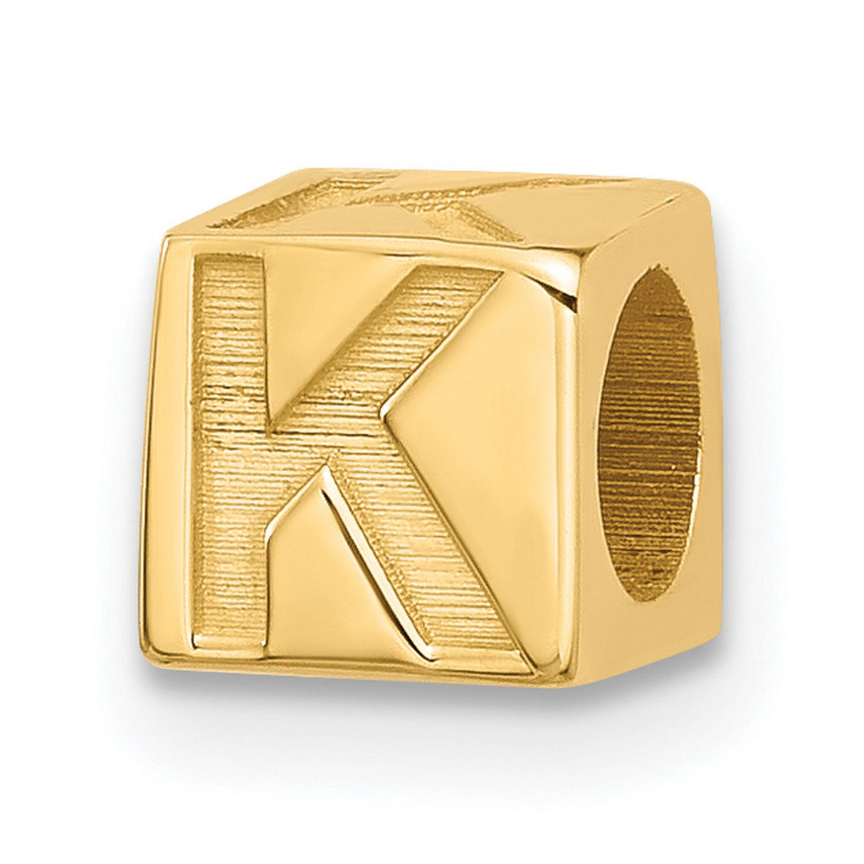 Alphabet Bead Letter K Charm Pendant in Real 14k Yellow Gold