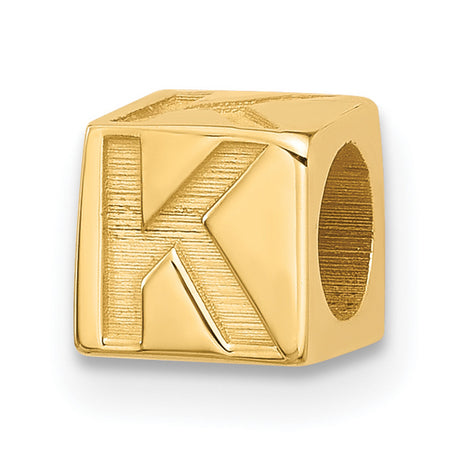 Alphabet Bead Letter K Charm Pendant in Real 14k Yellow Gold