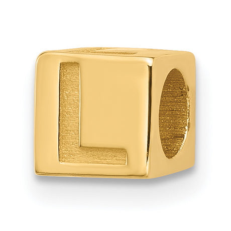 Alphabet Bead Letter L Charm Pendant in Real 14k Yellow Gold