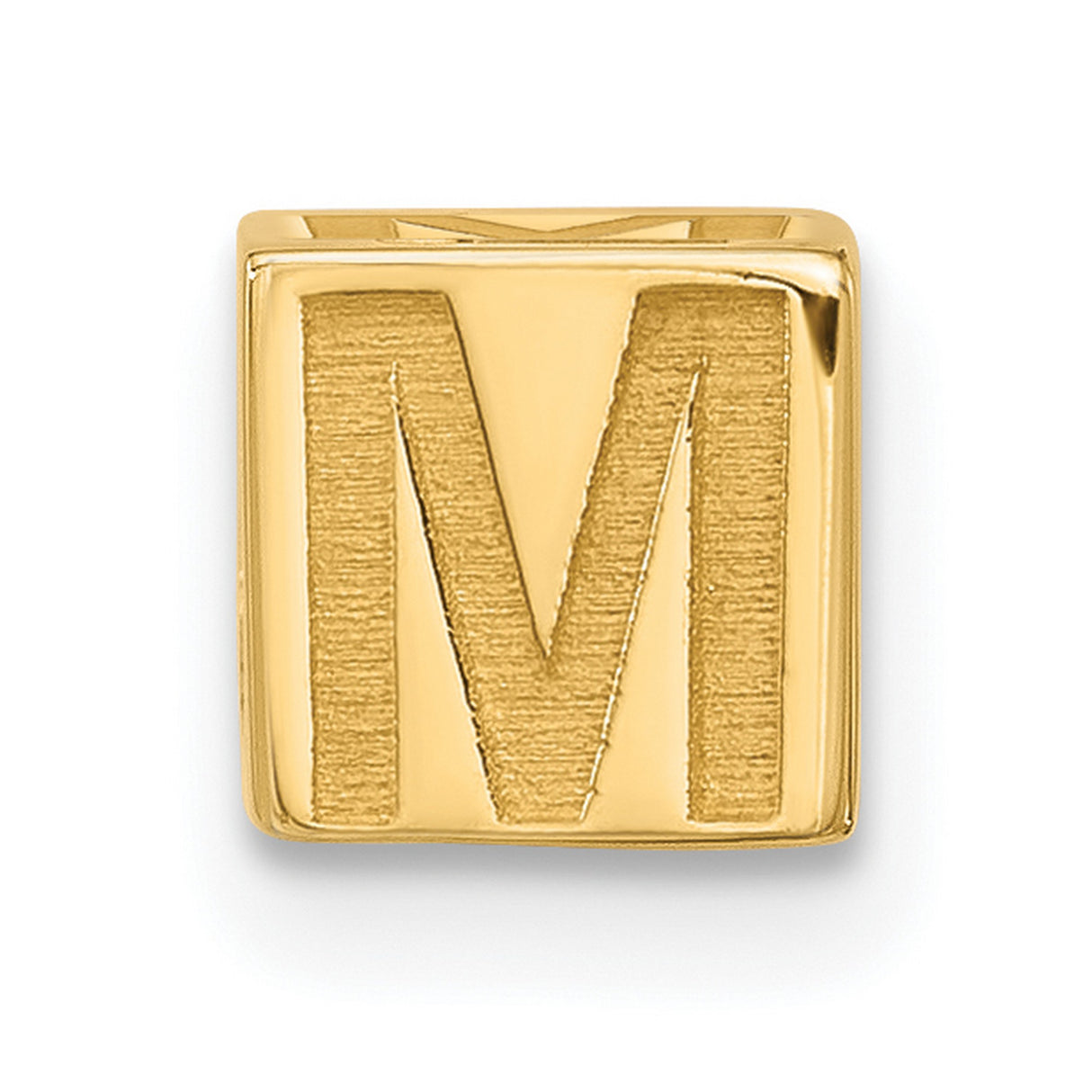 Alphabet Bead Letter M Charm Pendant in Real 14k Yellow Gold
