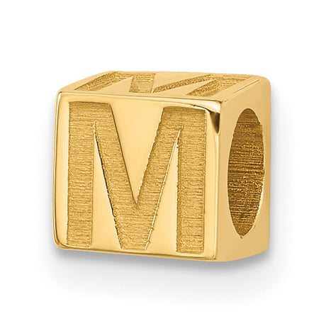 Alphabet Bead Letter M Charm Pendant in Real 14k Yellow Gold