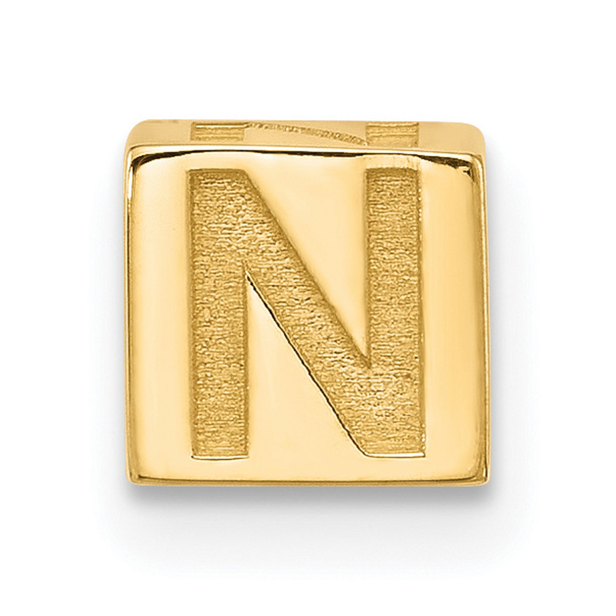 Alphabet Bead Letter N Charm Pendant in Real 14k Yellow Gold